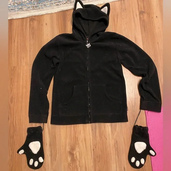 emily the strange, Tops, Emily The Strange Cat Ears Zip Hoodie With Mits  Vintage